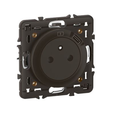 Prise électrique encastrable affleurante avec terre + USB-C Noir - Céliane LEGRAND
