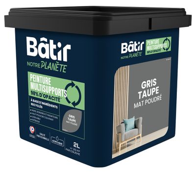 Peinture multi supports mat gris taupe 2 L - BATIR NOTRE PLANETE