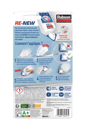 Mastic rénovation d'étanchéité cuisine et bains Re-New gris 100 ml - RUBSON
