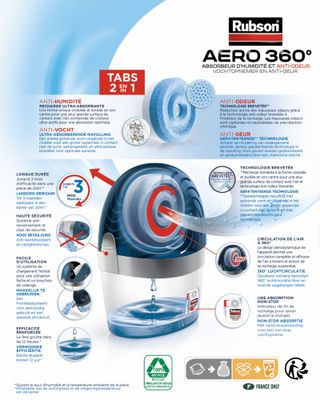 Absorbeur d'humidité Aéro 360° 20 m² + 1 recharge RUBSON