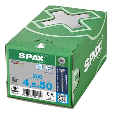 Vis inox tête fraisée T-star 4,5 x 50 mm par 200 SPAX