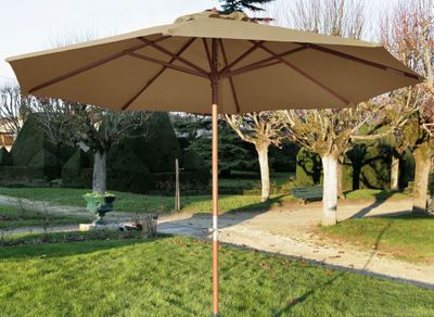 Parasol droit diamètre 3,5m taupe en eucalyptus PROLOISIRS Livraison à domicile incluse