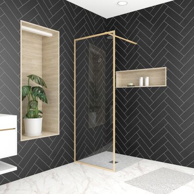 Paroi de douche latérale fixe 80x200 cm profilé or verre transparent 6 mm Golden Edge - AURLANE
