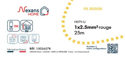 Fil électrique H07V-U 2,5 mm² rigide rouge 25 m - NEXANS