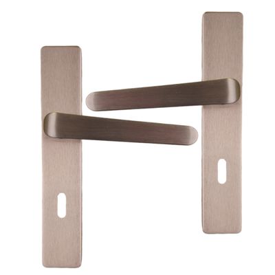 Poignées de porte sur plaques à clé double entraxe Célio nickel mat ALPERTEC