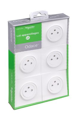 5 prises affleurantes 2 pôles + terre complètes blanc - Odace 2011 SCHNEIDER ELECTRIC