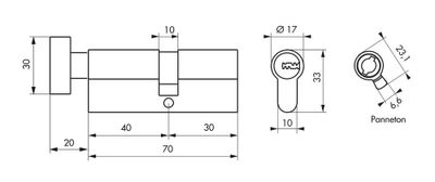 Cylindre de serrure à bouton 40 x 30 mm Trafic 12 très haute sécurité nickelé 5 clés THIRARD