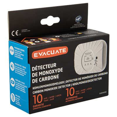 Détecteur de monoxyde de carbone NF Autonomie 10 ans Piles remplaçables - EVACUATE
