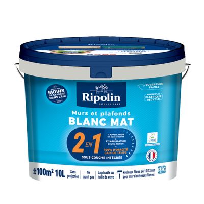 Peinture murs et plafonds 2 en 1 Blanc mat 10 L - RIPOLIN