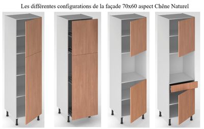 Façade de cuisine 1 porte chêne naturel 70 x 60 cm pour meuble haut et bas