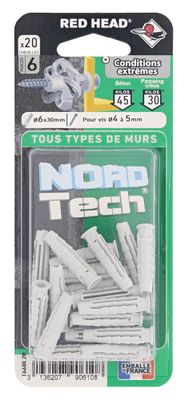 Chevilles Nortech 6 x 30 mm par 20 RED HEAD