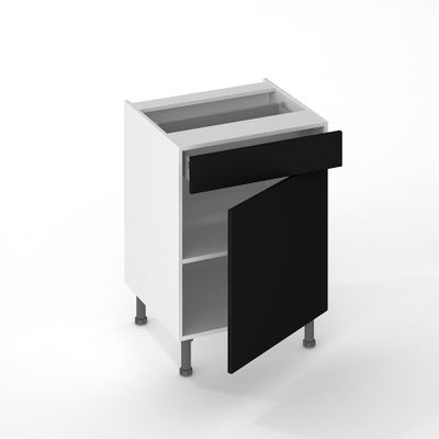 Porte et façade tiroir pour meuble bas de cuisine Lotus noir mat 70 x 60 cm OFITRES