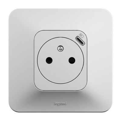 Prise électrique encastrable affleurante avec terre + USB-C Blanc - Neptune LEGRAND