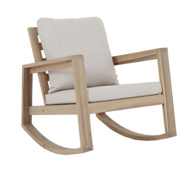 Fauteuil à bascule Rocking chair acacia et crème PHUCKET - PROLOISIRS