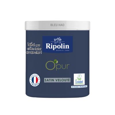 Peinture O'pur murs boiseries radiateurs Bleu Hao satin 75 mL - RIPOLIN