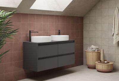 Caisson de salle de bains Thana 4 tiroirs L120 x H55 x P45 cm panneau de particules anthracite mat