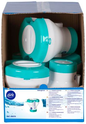 Diffuseur de chlore flottant pastille 200g  avec thermomètre intégré pour piscine GRE