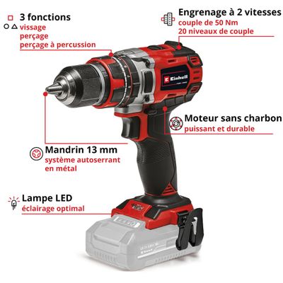 Perceuse à percussion sans fil 18 V POWER X CHANGE TP-CD 18/50 Li-i (Brushless) - EINHELL