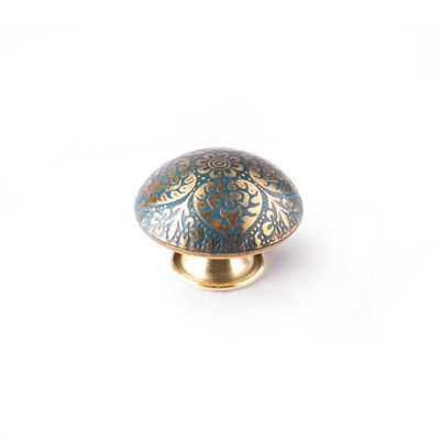 Bouton de meuble fer bleu doré diamètre 37 mm REI
