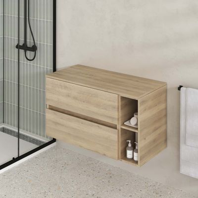 Meuble de salle de bains Timber 2 tiroirs + niche 80 x 56 x 46 cm MDF chêne naturel - AURLANE