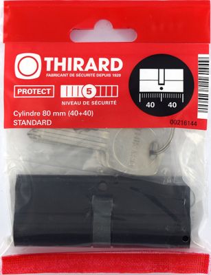 Cylindre de serrure double entrée 40 x 40 mm STD noir 3 clés THIRARD