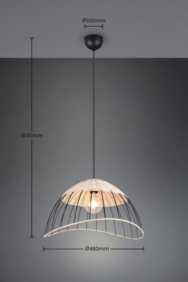 Suspension E27 Sandrine noir et rotin 28W - CASALUM