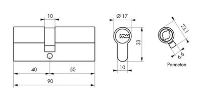 Cylindre de serrure double entrée 40 x 50 mm Trafic 6 haute sécurité nickelé 5 clés THIRARD