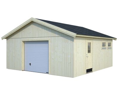 Garage en bois Palmako André à porte sectionnelle motorisable - Double vitrage - 39,8 m², Livraison à domicile incluse - PALMAKO