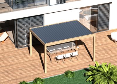 Pergola bioclimatique manuelle 3 x 4 m aluminium imitation bois PROLOISIRS