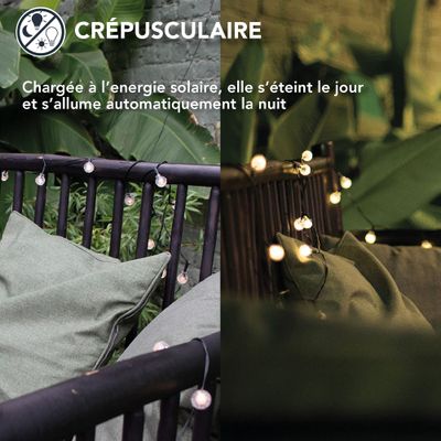 Guirlande lumineuse extérieur solaire LED 8m Saria noir IP44 blanc chaud - TIBELEC