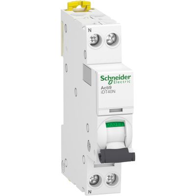 Disjoncteur divisionnaire 40A courbe C 10kA 1 pôle + neutre  - Acti9 SCHNEIDER ELECTRIC