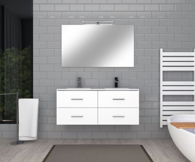 Meuble de salle de bains blanc L 120 cm avec vasque et miroir Volta