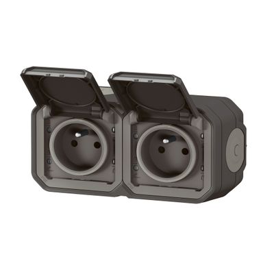 Double prise électrique étanche IP55 en saillie horizontale 2 pôles + terre Anthracite - Plexo LEGRAND