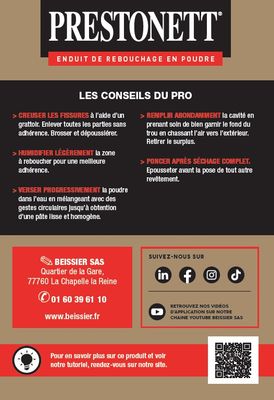 Boite d'enduit de rebouchage en poudre type R 1KG PRESTONETT