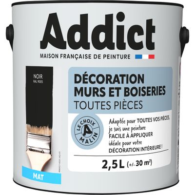 Peinture décoration Murs et Boiseries MAT 2,5 L noir - ADDICT