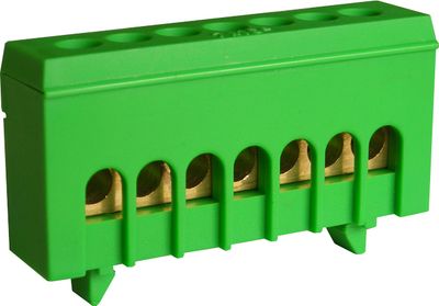 Bornier terre vert 7 trous sur rail DIN - Batilec