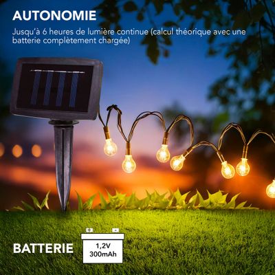 Guirlande lumineuse extérieur solaire LED 8m Saria noir IP44 blanc chaud - TIBELEC