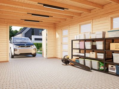 Garage en bois toit plat Rasmus avec porte bois - ép.44mm - 25,5 m² hors-tout - PALMAKO