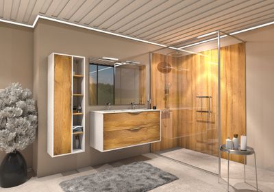 Colonne de salle de bains Frenchart 45 x 140 x 30 cm panneau de particules blanc et chêne - CONCILIO