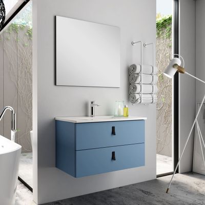 Meuble de salle de bains Kolor 2 tiroirs 80 x 60 x 45 cm bois mélaminé bleu - EGORE