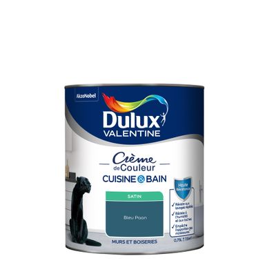 Peinture Crème de Couleur Cuisine et Bain Satin Bleu Paon 0,75 L - DULUX VALENTINE