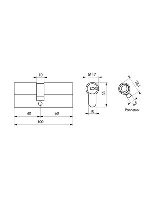 Cylindre de serrure double entrée débrayable 40 x 60 mm Transit 2 très haute sécurité nickelé 5 clés THIRARD