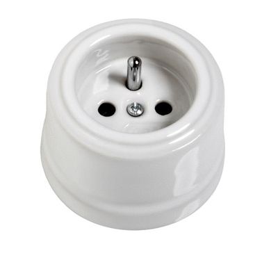 Prise électrique en saillie avec terre rétro porcelaine blanche - Garby FONTINI