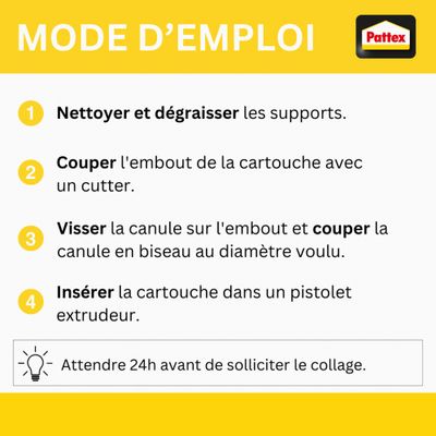 Mastic colle de fixation PVC et ALU cartouche 450 g - PATTEX