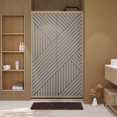 Porte de douche coulissante 120x200 cm profilé bois verre sérigraphié 6 mm Japandi - AURLANE
