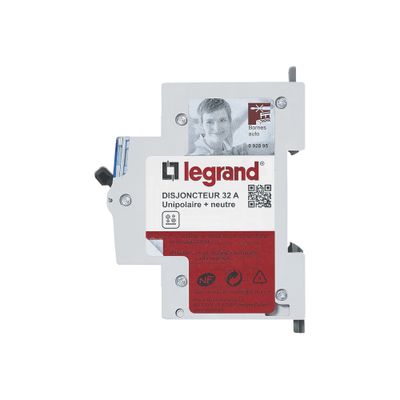 Disjoncteur phase+neutre 32A 3kA bornes automatiques - LEGRAND