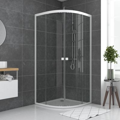 Accès d'angle coulissant 1/4 cercle 90x90x185 cm profilé blanc verre transparent 5 mm Spot - AURLANE