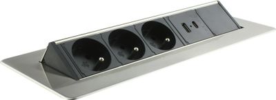 Bloc multiprise pivotant acier 3 prises USB A+C ARLUX