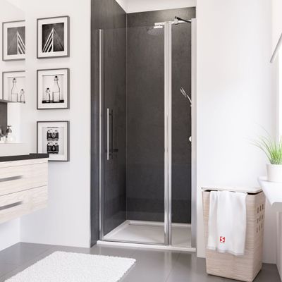 Porte de douche pivotante sur élément fixe 120x192 cm profilé chrome verre transparent 5 mm New Style - SCHULTE
