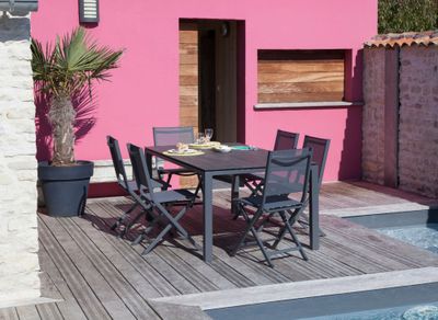 Chaise de jardin pliante THEMA aluminium graphite noir - PROLOISIRS